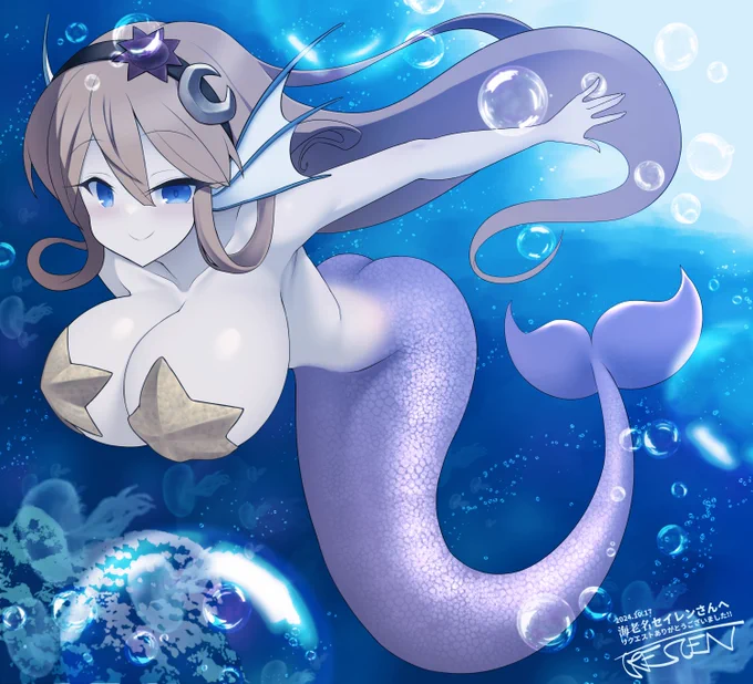 海老名セイレンさんを描かせて頂きました! 人魚描くの好きなので描けて嬉しい(リプに続く