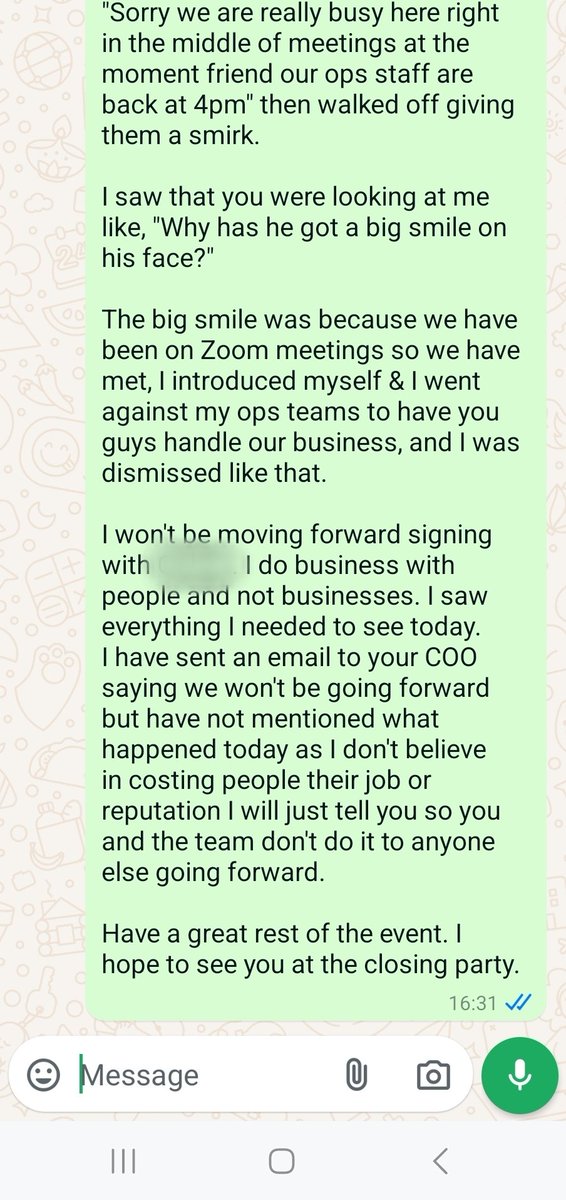 If you think you are having a bad day, this guy just lost what I can imagine a nice chunk of commission on a fairly big deal.

Treat everyone right regardless of how they appear.