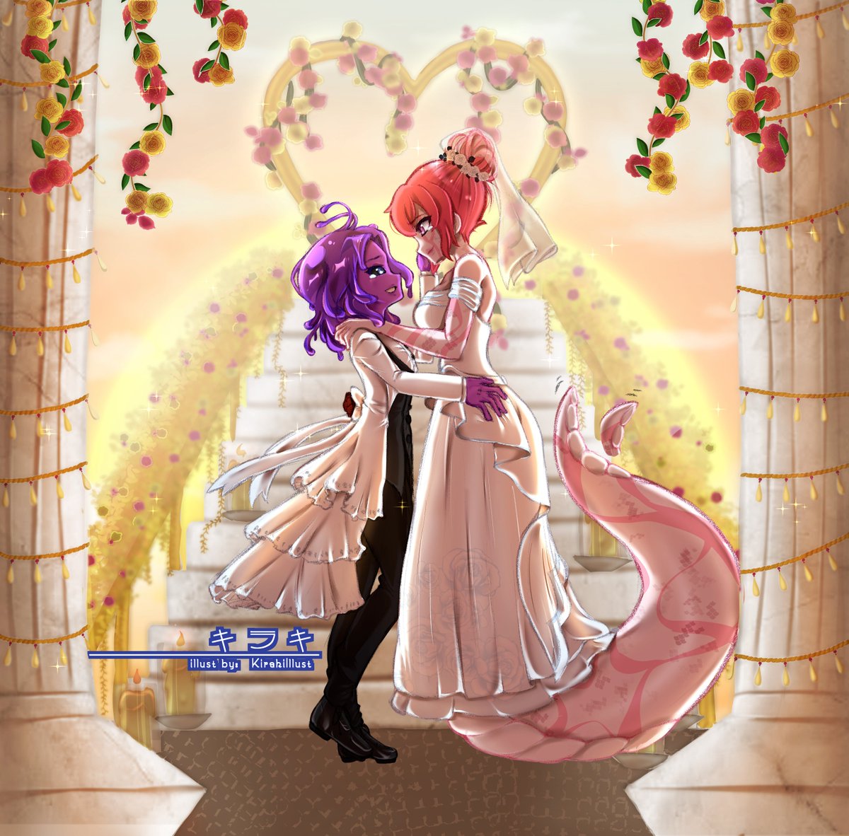 🌹 Viola + Morelia Wedding 💒
Commission from <a href="/KdzFireFist/">K.D.Z FireFist</a> 

#kofi #Commission #wedding #digitalart