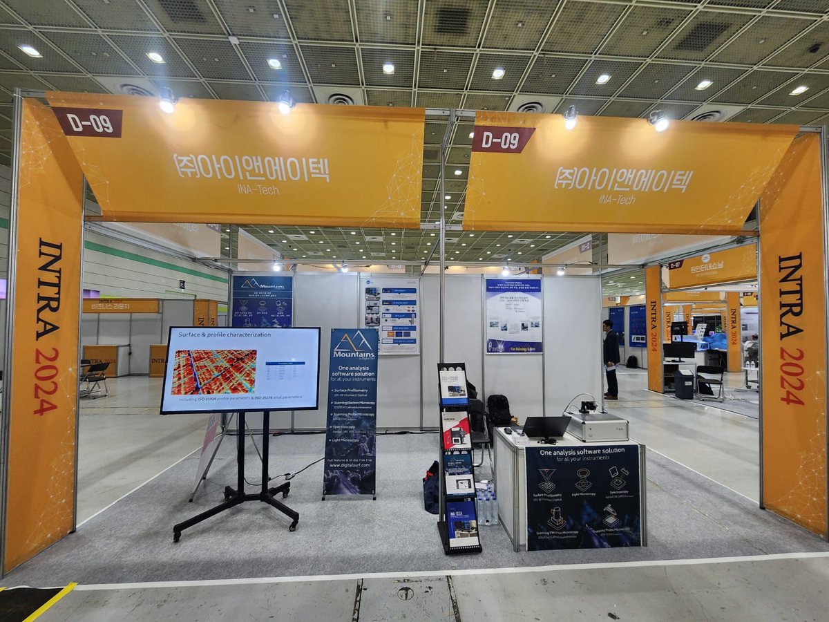 _DigitalSurf's tweet image. Are you working with #profilometry data in South Korea? 🇰🇷
Catch up with INA Tech, Digital Surf's official distributor for MountainsMap®, today and tomorrow at the INTRA 2024 exhibition in Seoul and chat all things #surfacemetrology and #surfaceanalysis!