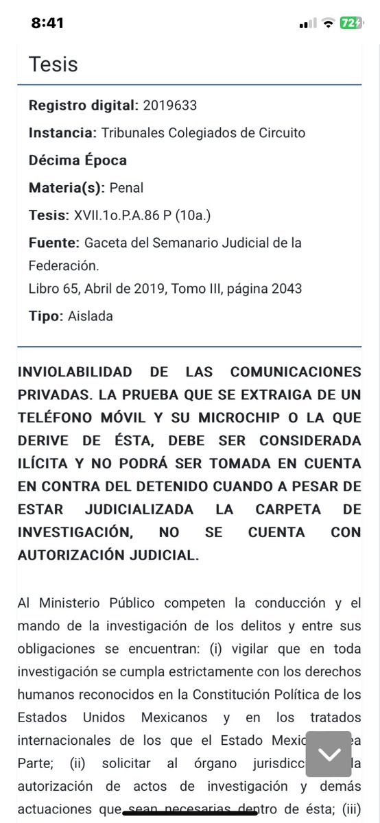 Para los amigos que le pegan al derecho penal y los que no también, acerca de la inviolabilidad de comunicaciones privadas. Criterio del TC que integro. El PJF protege tus derechos!!!