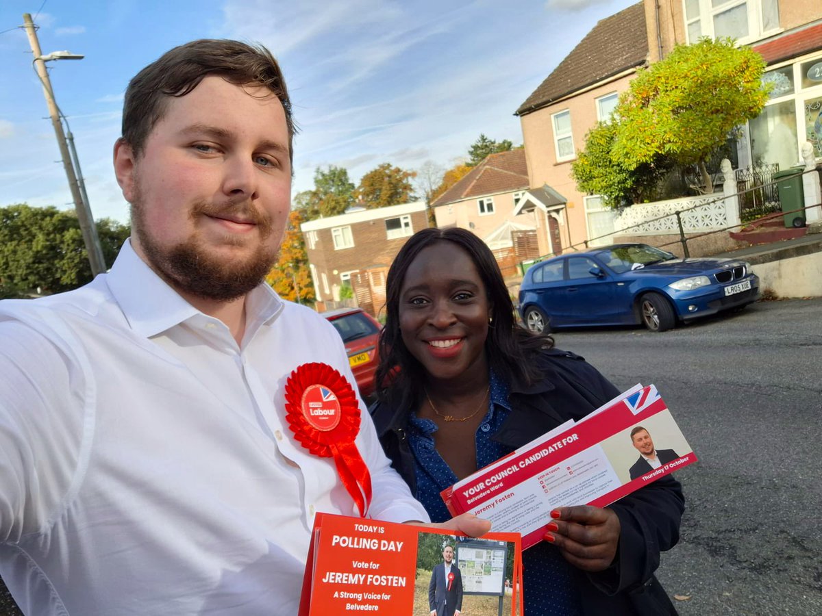 BexleyLabour's tweet photo. An excellent morning and afternoon in Bevedere this polling day as we work to get our wonderful candidate @JezFosten elected! So much positivity on the doorstep for Jeremy! 

You have until 10pm to vote today! Please remember your photo ID! 🗳️ 🌹 Vote @JezFosten! https://t.co/gtR6XRWiwH