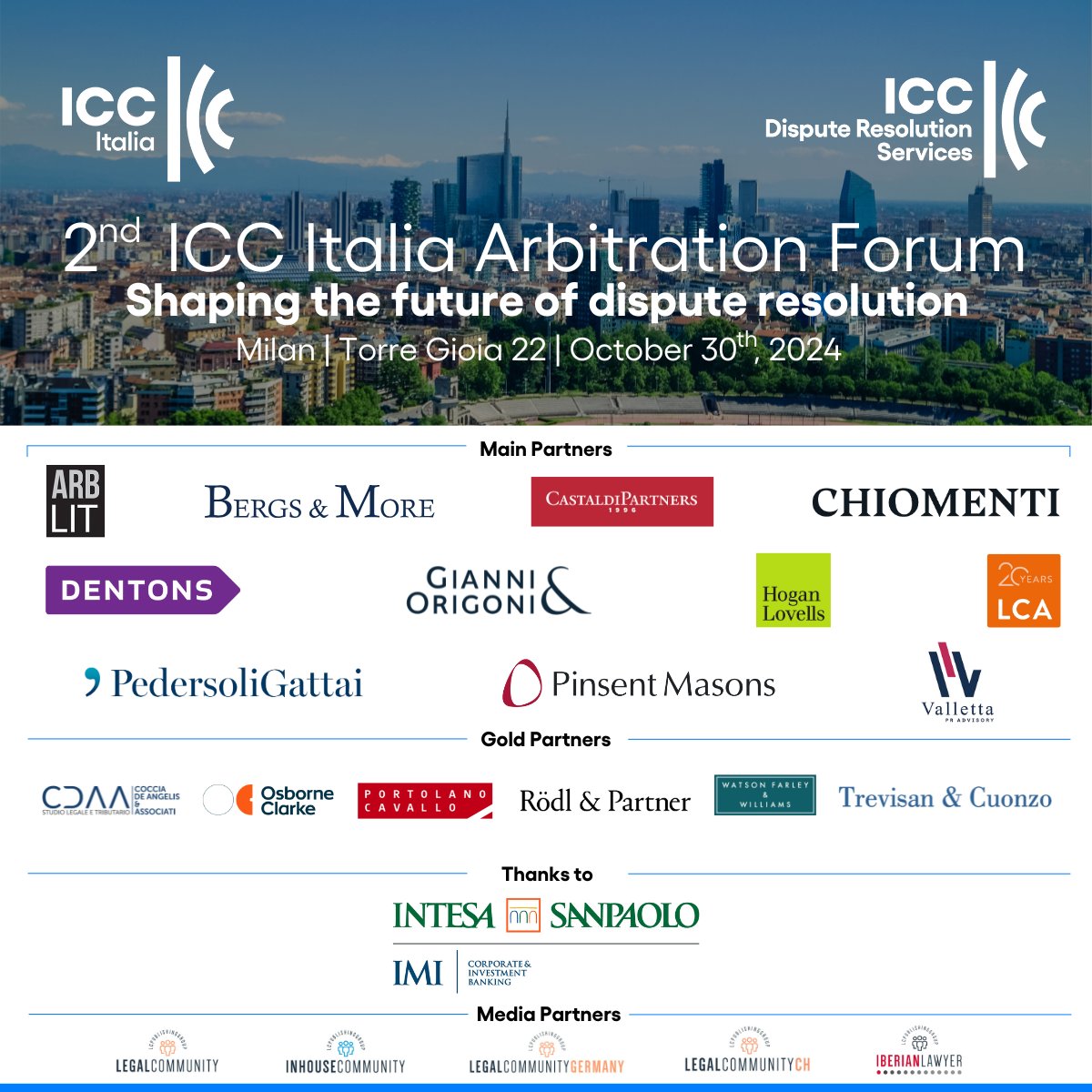 Le iscrizioni all'#ICCItaliaArbitrationForum hanno superato le aspettative e abbiamo raggiunto il numero massimo di partecipanti! Vi ringraziamo per la fiducia che ci avete dimostrato. Iscrivetevi alla nostra newsletter per rimanere aggiornati.
bit.ly/newslettericc