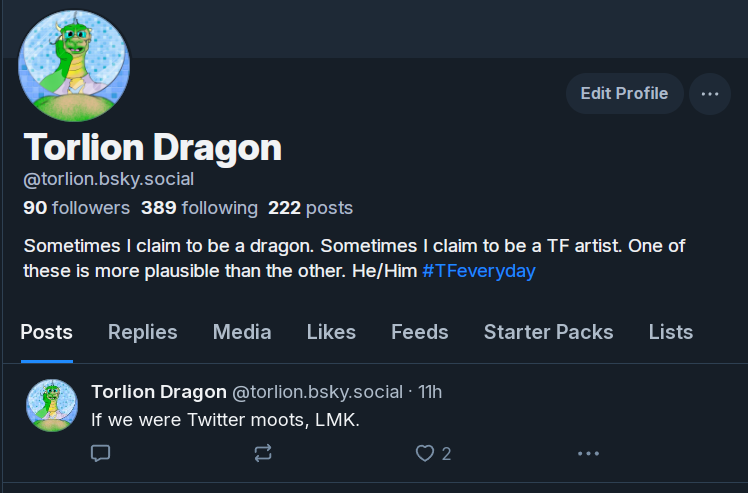 TorlionDragon's tweet photo. With so many folks jumping ship, just a reminder where you can find me. I'm only here until the other artists I follow finish migrating. #TFTuesday #TFEveryday https://t.co/F2VqzP890Q