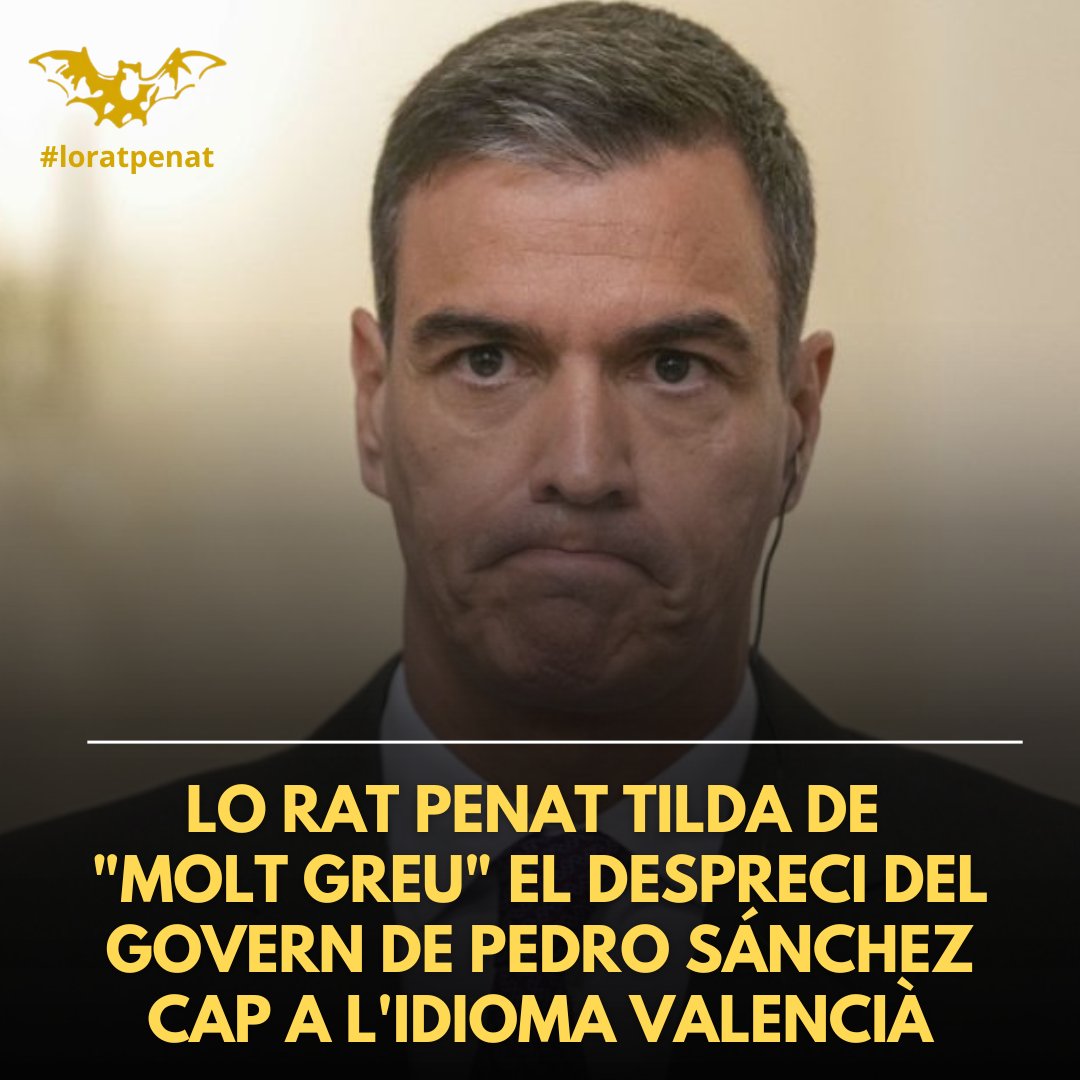 😡Lo Rat Penat tilda de "molt greu" el despreci del Govern de Pedro Sánchez cap a l'idioma valencià.

🖊️L'entitat valencianista ha denunciat públicament que el Govern d'Espanya continua ignorant a l'idioma valencià en les instàncies oficials, contra lo que dicta la llei.

🦇La