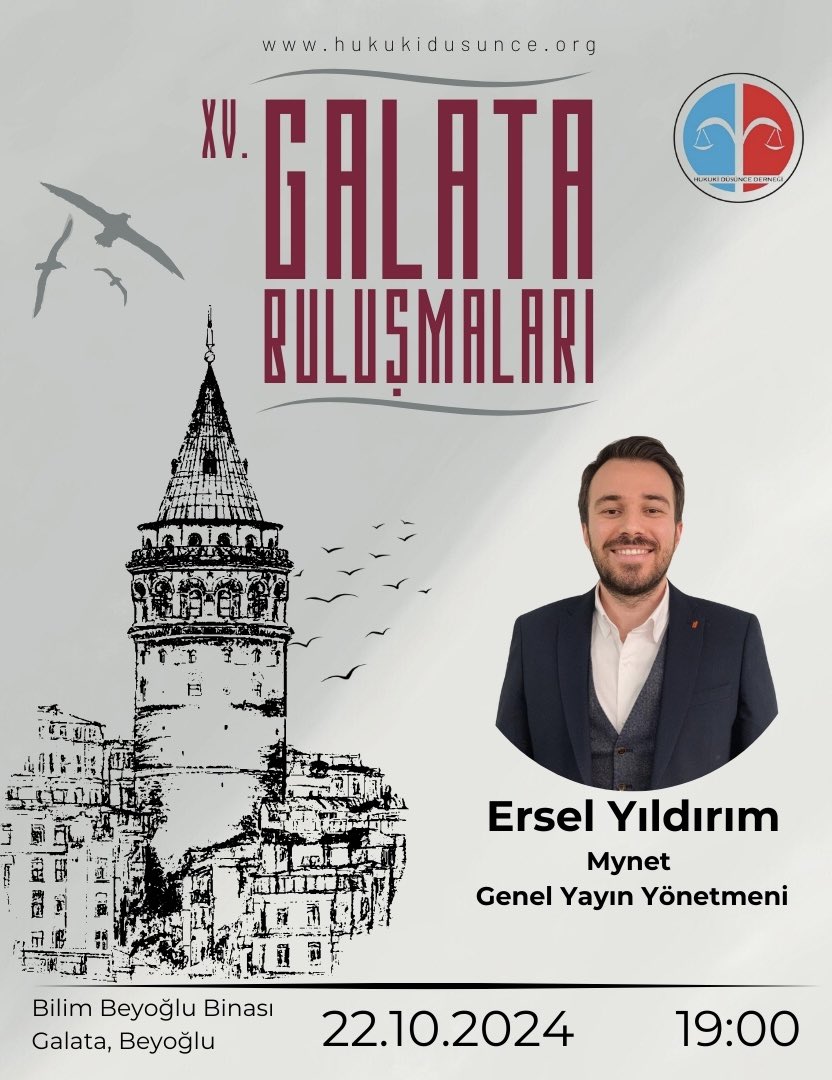 Galata Buluşmaları’nda bu kez Mynet Genel Yayın Yönetmeni Ersel Yıldırım’ı ( <a href="/erselyildiriim/">Ersel Yıldırım</a> )konuk edeceğiz. 

22 Ekim 2024 Salı günü 19:00’da Galata’da bulunan Bilim Beyoğlu binasına tüm dostlarımız davetlidir.