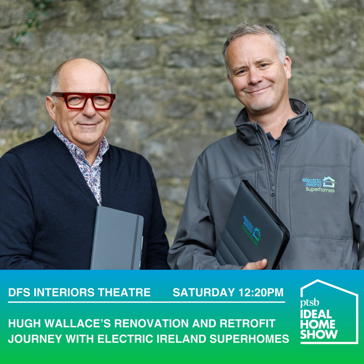 Electric Ireland Superhomes (@elirlsuperhomes) on Twitter photo Join our brand ambassador, <a href="/ArchitectHugh/">Hugh Wallace</a>, and Head Retrofit Advisor, David Flannery, at the DFS Interiors Theatre - Ideal Home Show on Saturday at 12:20 PM for a talk on Hugh's renovation and retrofit journey. Join our brand ambassador, <a href="/ArchitectHugh/">Hugh Wallace</a>, and Head Retrofit Advisor, David Flannery, at the DFS Interiors Theatre - Ideal Home Show on Saturday at 12:20 PM for a talk on Hugh's renovation and retrofit journey.
