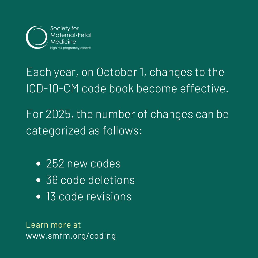 MySMFM's tweet image. Visit smfm.org/coding to learn about the new ICD-10-CM Codes for 2025. #PracticeManagement #BillingandCoding #ICD10CM