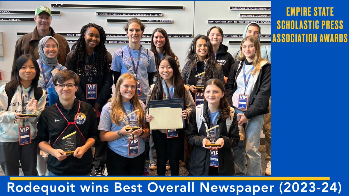 👏The IHS student-run newspaper, Rodequoit, won Best Overall Newspaper and along with the Irondequoit High School’s arts &amp; literary magazine, Chickenscratch, took home 20 awards at the Empire State Scholastic Press Association awards Tuesday in Syracuse! This was for work