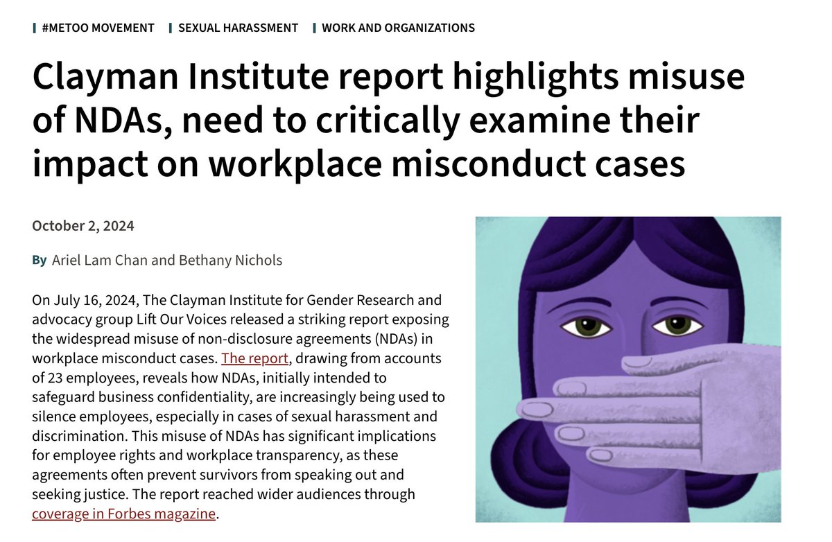 LiftOurVoicesUS's tweet photo. Throwing it back to this groundbreaking #REPORT  with the @Clayman_Inst, shedding light on the misuse of NDAs to silence survivors of workplace misconduct. At Lift Our Voices, we’re pushing for transparency and accountability to protect employees from abuse.

Read it here: https://t.co/GIIMvFONyE

#LiftOurVoices #NDAs #WorkplaceTransparency #tbt