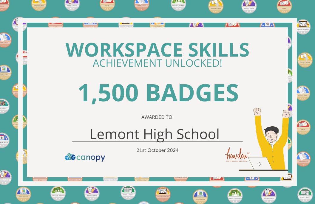 Canopy (@canopycic) on Twitter photo Congratulations to <a href="/Lemont_HS/">Lemont High School</a> for earning more than 1,500 #WorkspaceSkills badges!! Awesome work, keep them coming! ⭐️
<a href="/howdounet/">@howdounet</a> Congratulations to <a href="/Lemont_HS/">Lemont High School</a> for earning more than 1,500 #WorkspaceSkills badges!! Awesome work, keep them coming! ⭐️
<a href="/howdounet/">@howdounet</a>
