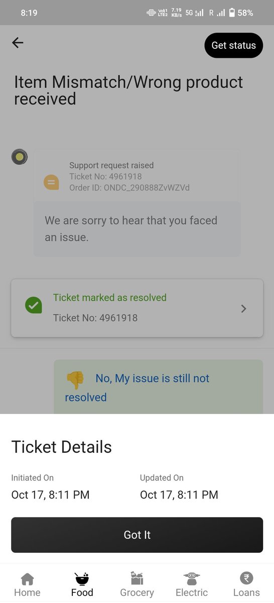 void_star2's tweet photo. Hi @ola_supports can you please help me out I ordered from ola foods, received the wrong order raised ticket but there were no steps taken just the ticket was closed not resolution what so ever. https://t.co/v3KTk9IJ6k