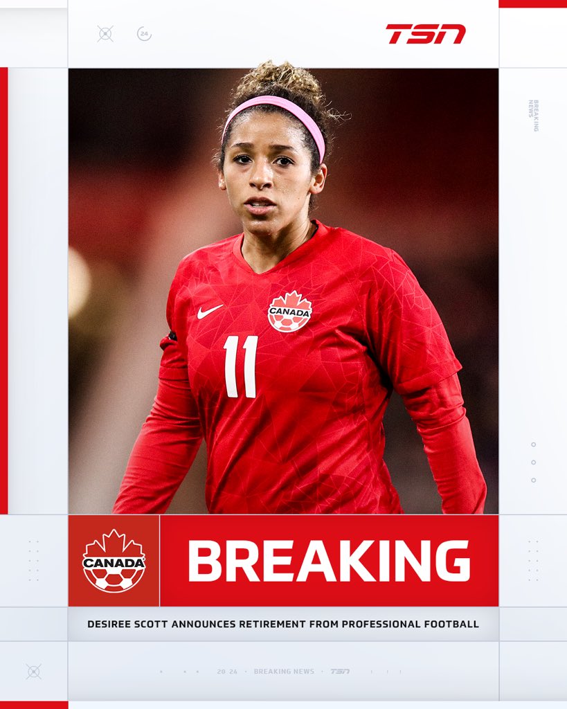 Desiree Scott announced that she will retire at the end of the Kansas City Current's season on Thursday.

Scott has 187 career caps for Canada's National Women's Team, which is fourth most all-time. 

MORE: tsn.ca/soccer/canwnt-…