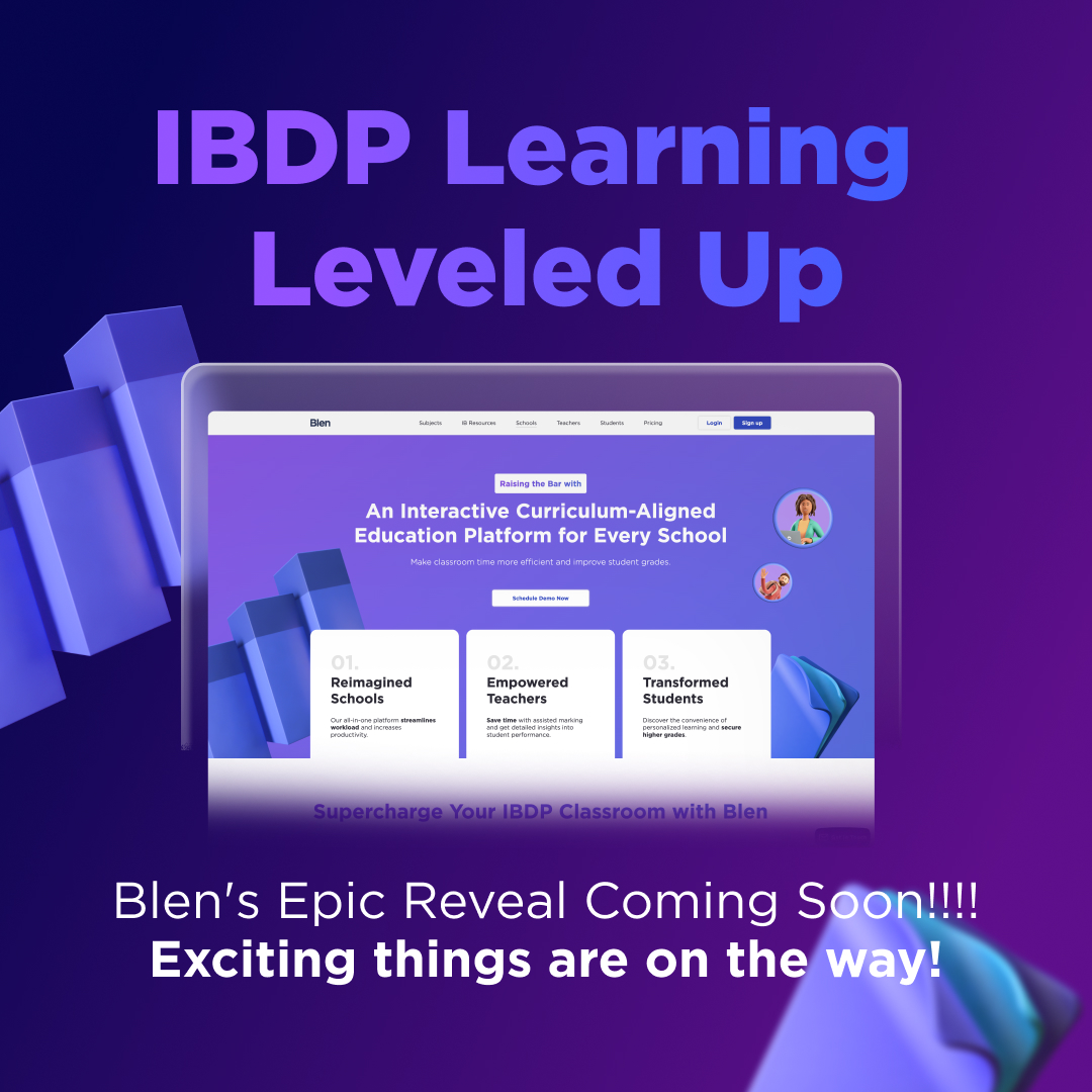 HelloBlen's tweet image. Blen is 🚀launching an innovative, curriculum-aligned platform especially for 🏫schools. It will empower 🏫teachers and transforms 👨‍🎓students learning with personalized strategies. 🌟
📢Stay tuned‼️

#IBDPteaching #ibdp #ibschools #ibexam #blen #IBtutors #SubscribeNow #ibdponline