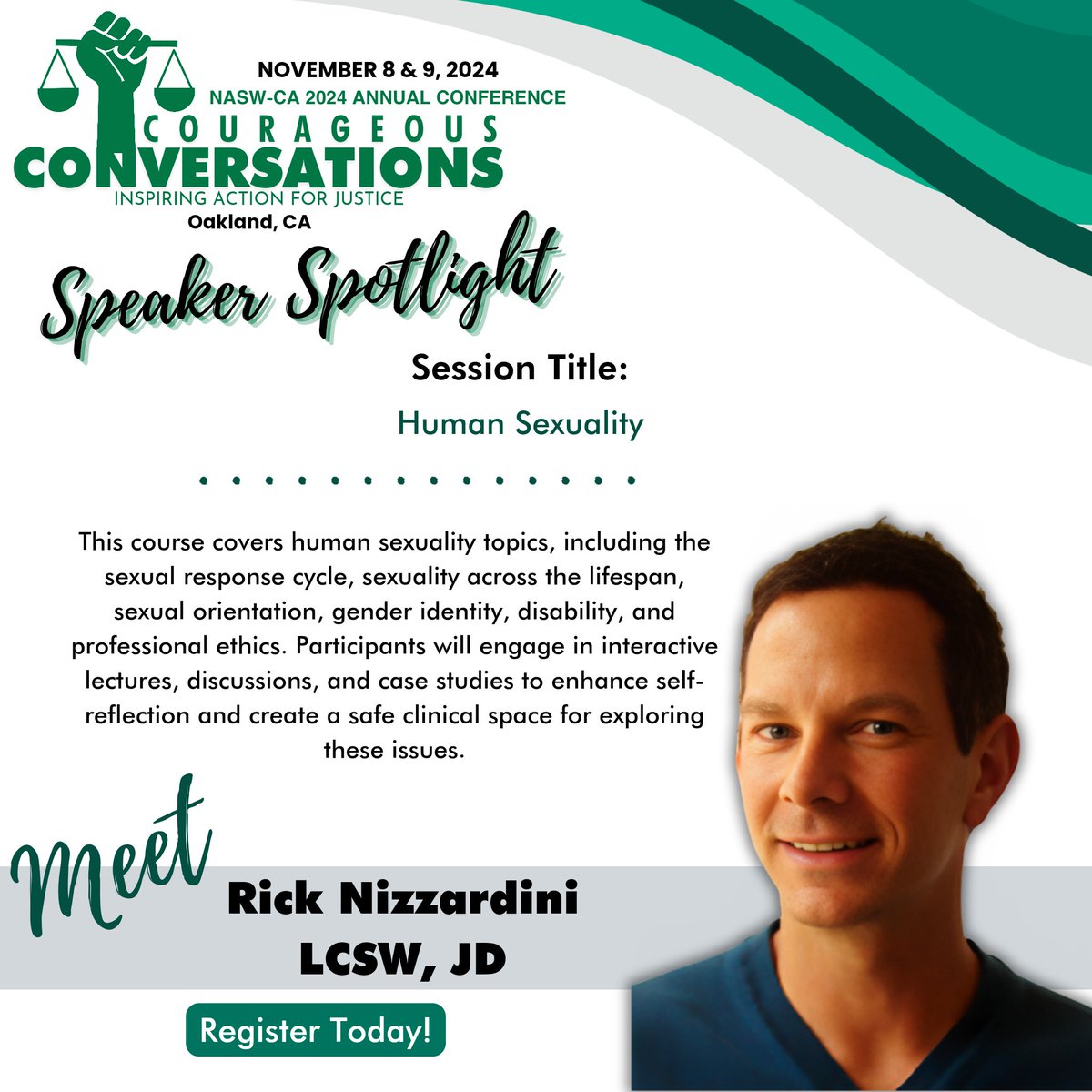 🌟 Join Rick Nizzardini, LCSW, JD! 🌟  
Enhance your clinical practice with his Human Sexuality workshop (10 CEUs)! 
November 8-9, 2024.  
Meets pre-license requirements for ASWs, AMFTs, &amp; APCCs.

Register now: cvent.me/onk349

#HumanSexuality #CEU #SocialWork