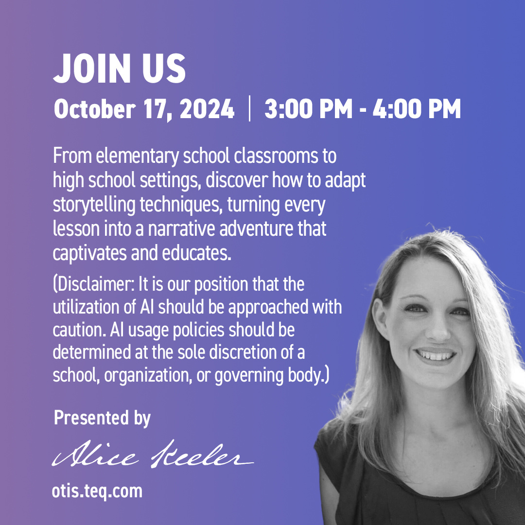 OTIS4educators's tweet photo. Join us and @alicekeeler today at 3PM EDT, as we explore the power of combining @BookCreatorApp and AI tools to create captivating, cross-curricular lessons for students using storytelling! Sign up: https://t.co/HWmXXkK4mL #edchat #educatorPD https://t.co/ttQJtyMibx