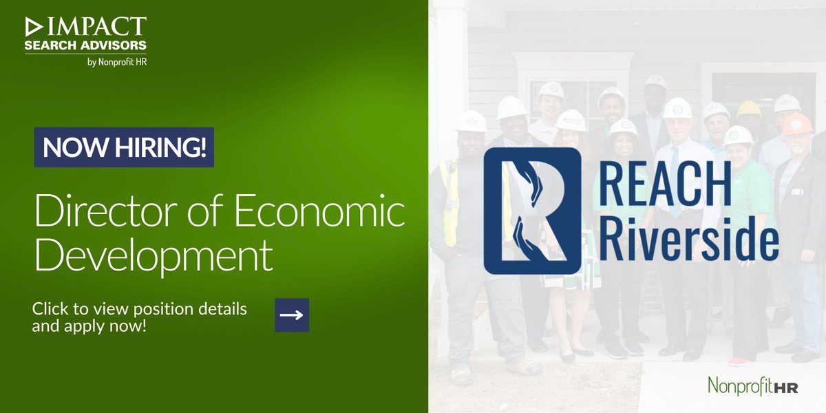 Shape the future of Riverside! <a href="/REACHRiverside/">REACH Riverside</a> is looking for a Director of Economic Development to lead redevelopment, affordable housing initiatives, and job training programs. Apply today! nonprofithr.com/executive-sear…
#ImpactSearchAdvisors #NowHiring
