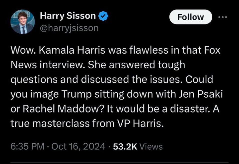 93ip's tweet image. #SisHarry might not even have watched the Fox interview, but just scheduled his pre-written tweet to go out as per his sponsor request.

#TROLLSTWT #FoxInterview