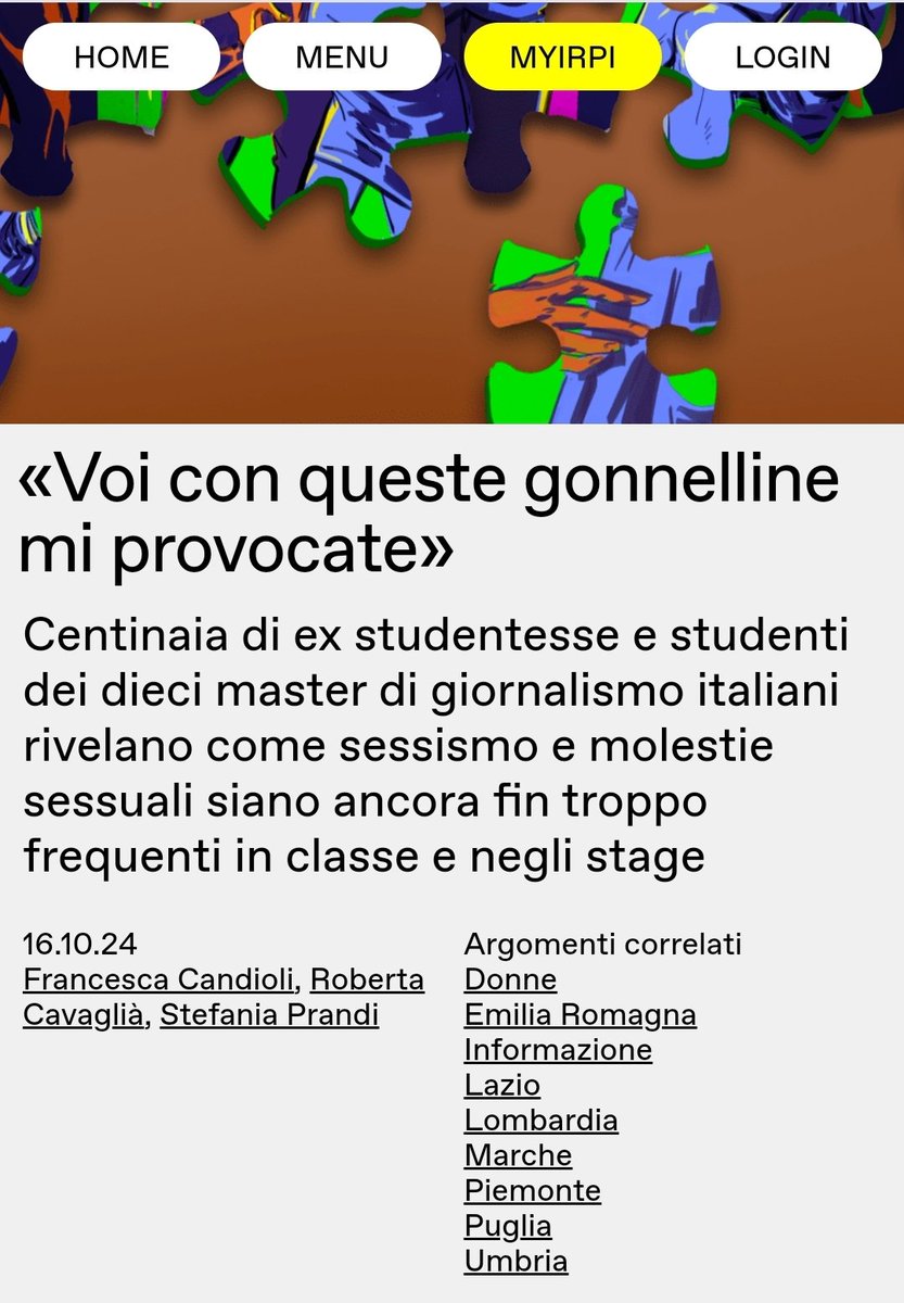 Grazie alle autrici dell'inchiesta per <a href="/IrpiMedia/">IrpiMedia</a> sulle molestie nelle Scuole di giornalismo.
Un terzo delle studentesse ha dichiarato di aver subito discriminazioni, molestie verbali o sessuali.
La lotta contro la violenza sulle donne è ancora lunga.

irpimedia.irpi.eu/molestie-sessu…