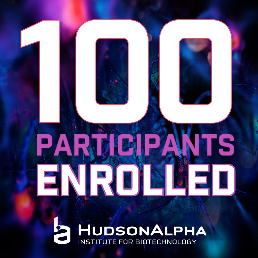 100 participants enrolled! 

Enrollment is open to members of the community who meet eligibility requirements:
✅ 19 years+ &amp; diagnosed with Parkinson's disease
✅ 19 years+ &amp; live with or are related to someone with Parkinson's disease

Learn more: hudsonalpha.org/parkinsons-res…