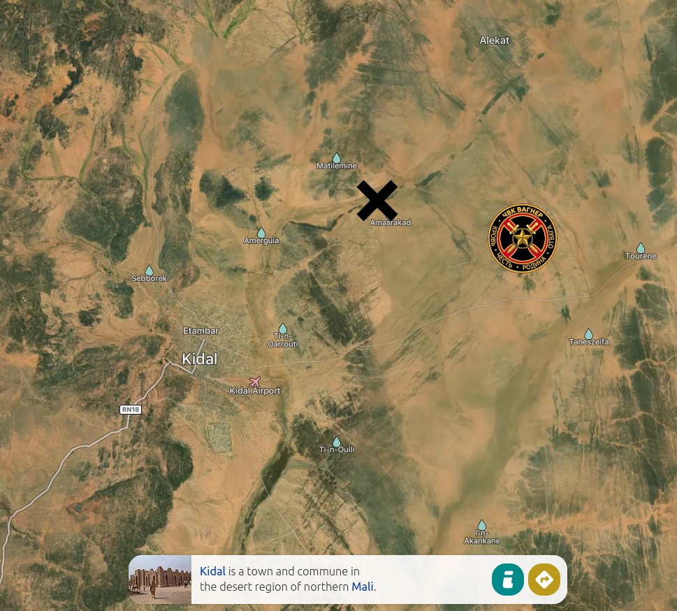 AgRhissa2's tweet photo. Confidence #TL223 Témoin : Combattants Katiba Macina #JNIM responsables #IED contre convoi de mercenaires #Wagner proche #Amasrakad avant arrivée #Kidal.
Combattants voient 4 blessés ou morts et les #Russes 🇷🇺 crient et tirent vers #Gatia.
Vengeance pour 18.
(17/10/24. - #Mali) https://t.co/a4GlEF1lJY