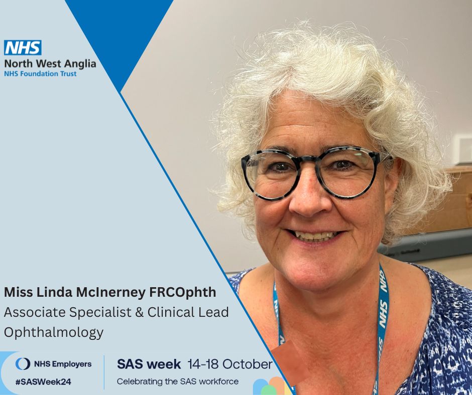 Meet Dr. Linda McInerney, a dedicated SAS Paediatrician, who has been with our team and providing exceptional care to our patients for over 20 years. Her expertise in Ophthalmology and commitment to patient-centered care make her a valued member of #TeamNWAngliaFT. 💙

 #SASWeek