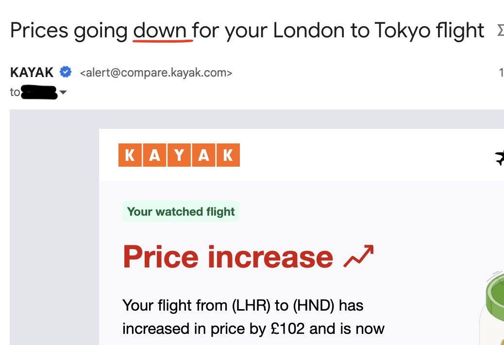 d4rr3ll's tweet photo. Slightly confusing email from @KAYAK just now 🤔 - I guess it covers all bases 🤷 🤣 https://t.co/Pk1vMho45H