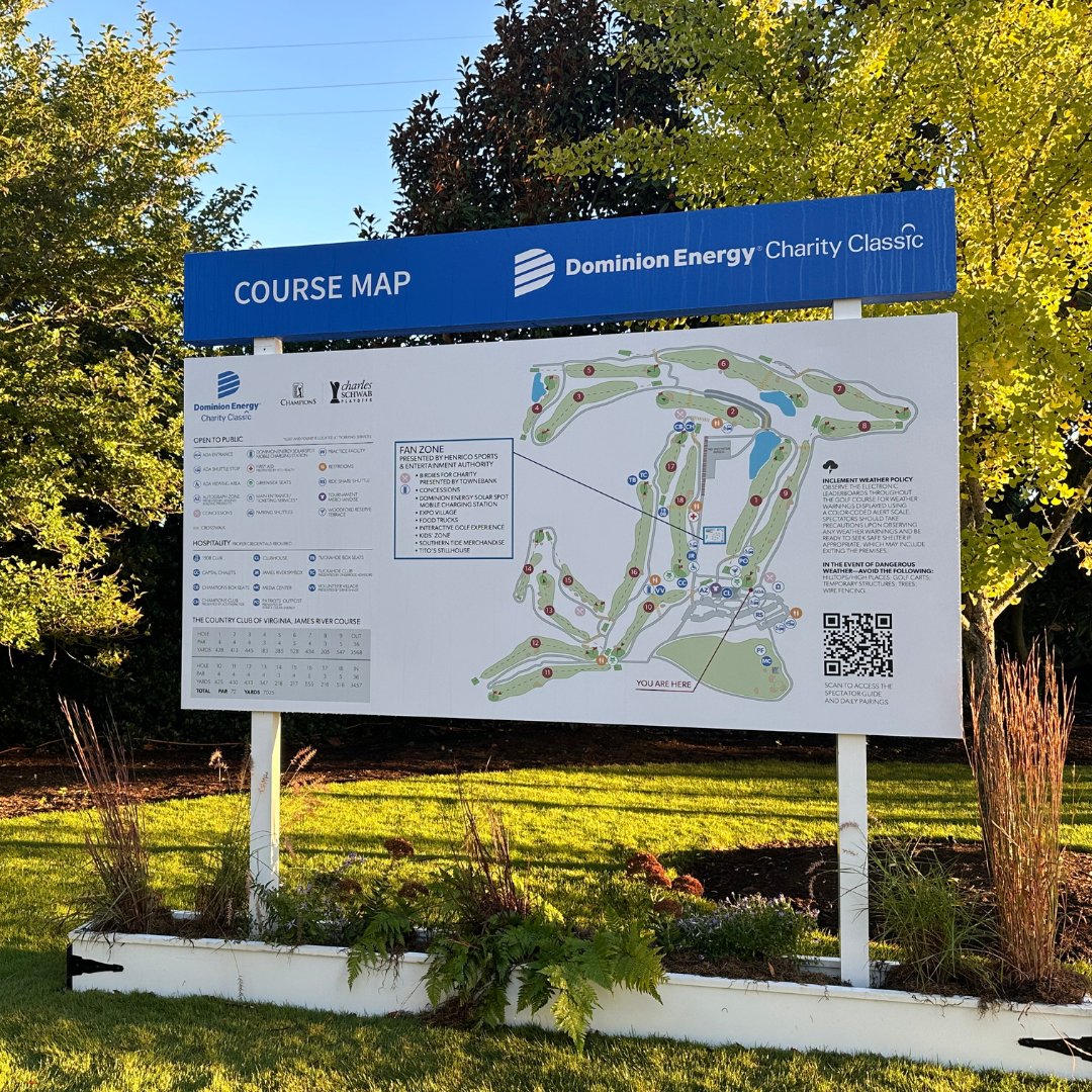 kftchampionship's tweet photo. π¨ PRO TIP: Keep an eye out π for maps posted around the course to take advantage of our digital #DECCGolf Spectator Guide. Scan the QR code on the map to access fun fan features, the schedule of events, players to watch and more!
#PGATOURChampions #RVA #PLAYOFFPARTY https://t.co/PsobxAkwKU