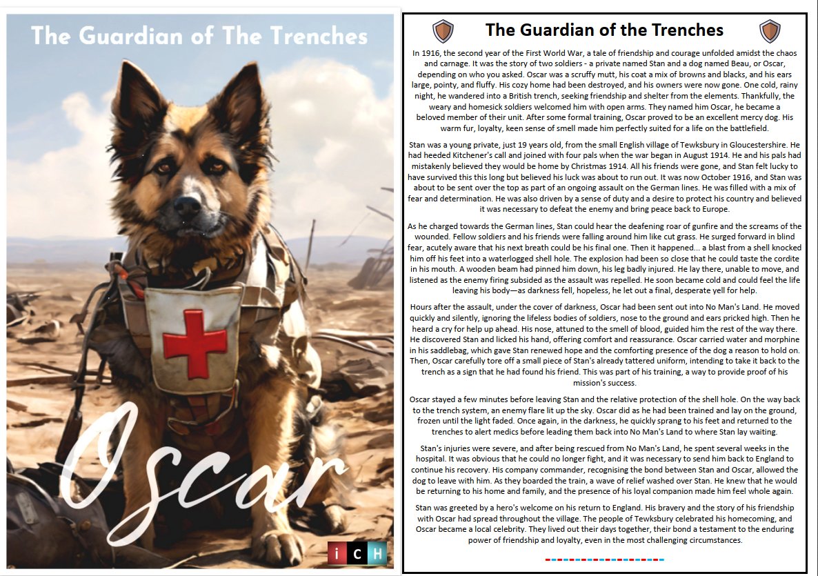 icHistory's tweet image. WW1 PDF Download - I've been developing an idea from @PeteJackson32 to use a story about Oscar as a hook for a lesson about Mercy Dogs in WWI. Several activities and a quiz included stimuli from an embedded video. #historyteacher #ww1 #histedchat
⬇️⬇️⬇️🐕
ichistory.com/new-free.html
