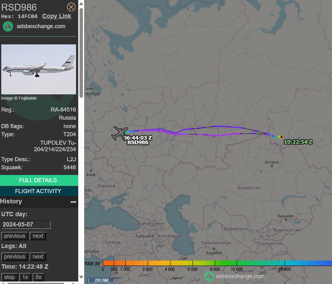 vcdgf555's tweet photo. @MenchOsint @mhmiranusa The last time the hex code #14FC04 that is supposed to be for RA-64516 was showing a RSD callsign was May 7th and has had that switch since June 15th in other places and across other platforms. This, to me, seems like a transponder error or change rather than a FR24 issue. https://t.co/fMbB2pQr8R