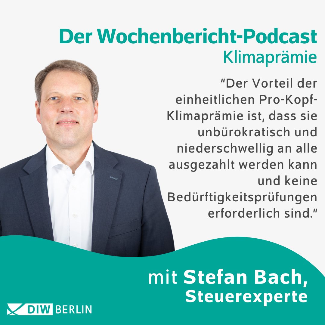 DIW Berlin (@diw_berlin) on Twitter photo „Unser Vorschlag ist, dass wir die Klimaprämie erst einmal an alle auszahlen und dann über die Einkommen- und Lohnsteuer bei den wohlhabenden Leuten wieder abschmelzen. So hat man mehr Geld für Förderprogramme für einkommensschwächere Haushalte,“ <a href="/SBachTax/">Stefan Bach</a> im Interview. „Unser Vorschlag ist, dass wir die Klimaprämie erst einmal an alle auszahlen und dann über die Einkommen- und Lohnsteuer bei den wohlhabenden Leuten wieder abschmelzen. So hat man mehr Geld für Förderprogramme für einkommensschwächere Haushalte,“ <a href="/SBachTax/">Stefan Bach</a> im Interview.