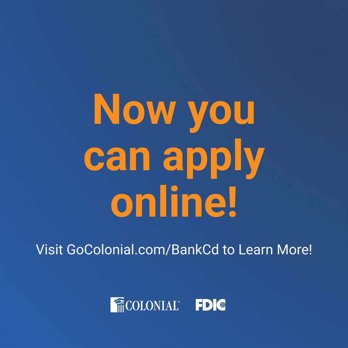 ColonialBanking's tweet image. It's easier than ever to jumpstart your savings goals!

Apply online: gocolonial.com/openaccount.
.
#CDs #GoColonial #ColonialSavings