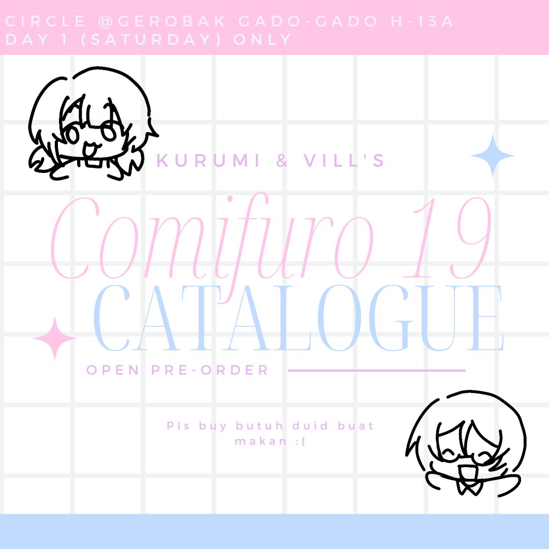 RuiEmu1's tweet photo. (1/4)
Any interaction are appreciated! 
Open PO #CF19 ft. @blushruru !!
🗓️17-22 oct 2024
📫Pick up day 1 (saturday) at circle Gerobak Gado-Gado, H-13a
🔗Form ada di bawah thread ini
⭐Enstars, prosekai, genshin impact, honkai star rail, Vocaloid
#comifuro19 #cf19catalogue https://t.co/PsALUxDSkd