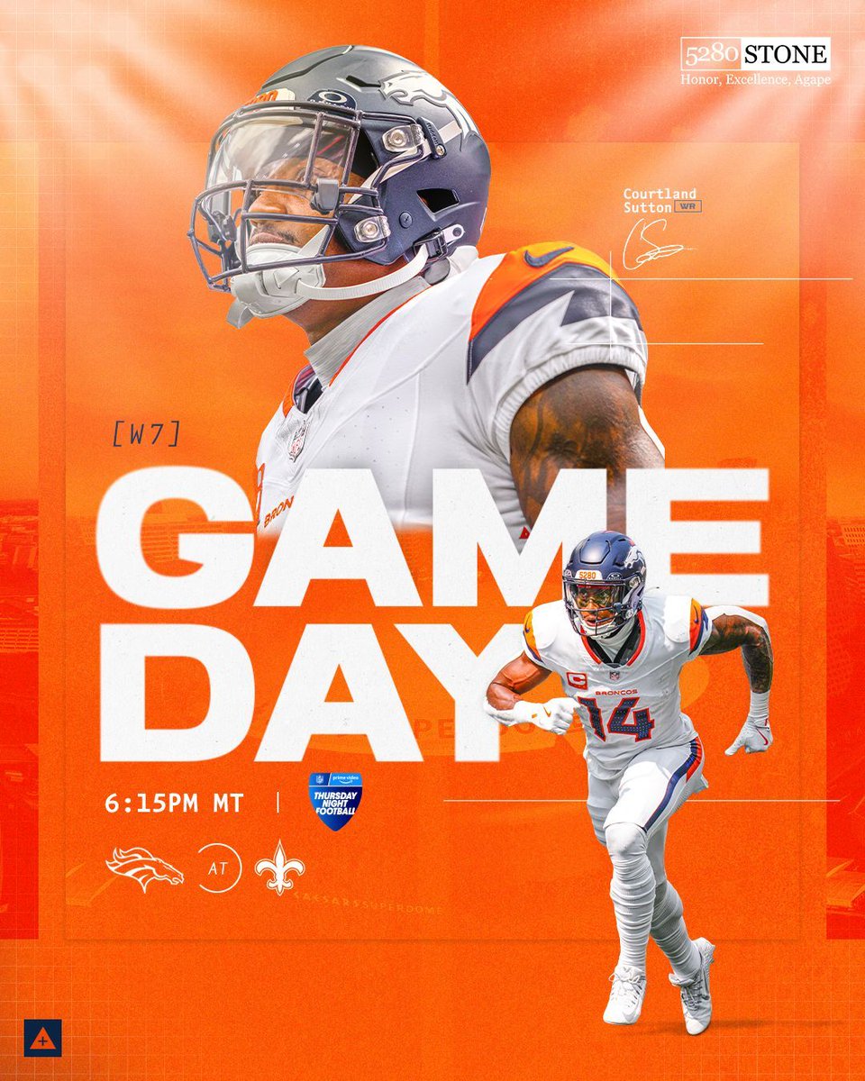 Broncos's tweet photo. IT'S GAMEDAY IN THE BIG EASY! ✨

RT if you're ready for #TNFonPrime.

#DENvsNO x @SuttonCourtland https://t.co/elvmlxDmM7