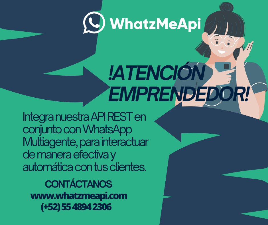 MeWhatz's tweet image. 📢 ¡Atención emprendedores! 📢
Integra nuestra API REST y WhatsApp Multiagente para comunicarte de manera efectiva y automatizada con tus clientes. 💬
No dejes pasar la oportunidad. ¡Pruébalo ahora!
wa.link/7m588k
#Automatización #AtenciónAlCliente #WhatzMeApi