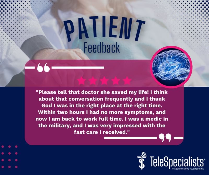 Patient-physician response changes lives and improves desired outcomes. <a href="/telespecialists/">TeleSpecialists</a> #transformative #telemedicine #strokecare #timeisbrain