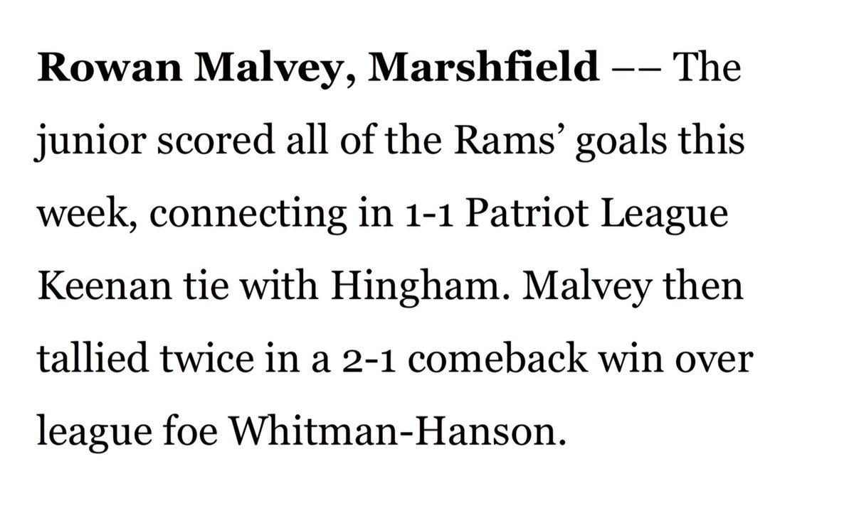 MHS Girls Soccer (@mhsgvsoc) on Twitter photo Rowan had herself a week! Congrats on your <a href="/BGlobeSports/">Boston Globe Sports</a> Player of the Week nomination.
#GoRams
<a href="/GORAMSathletics/">Marshfield Athletics</a>
<a href="/PrincipalCetner/">Amy Cetner</a> Rowan had herself a week! Congrats on your <a href="/BGlobeSports/">Boston Globe Sports</a> Player of the Week nomination.
#GoRams
<a href="/GORAMSathletics/">Marshfield Athletics</a>
<a href="/PrincipalCetner/">Amy Cetner</a>