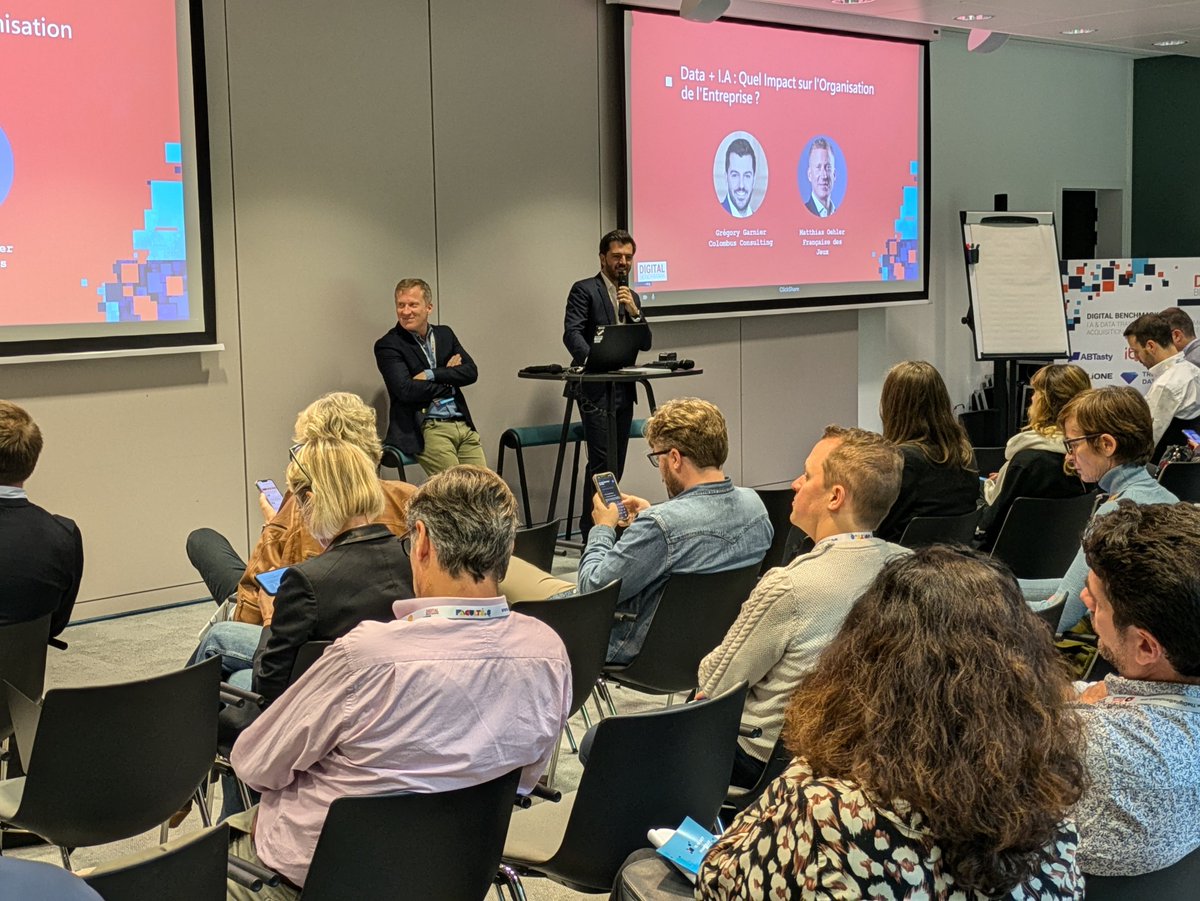 🔎 Retour sur la conférence "#Data &amp; #IA : quel impact sur l'organisation de l'Entreprise ?". Lors du #DigitalBenchmark, organisé par l'<a href="/ebg/">EBG</a>, Grégory Garnier, Associé chez Colombus, est intervenu cette semaine sur les transformations organisationnelles et l'adoption de l'IA