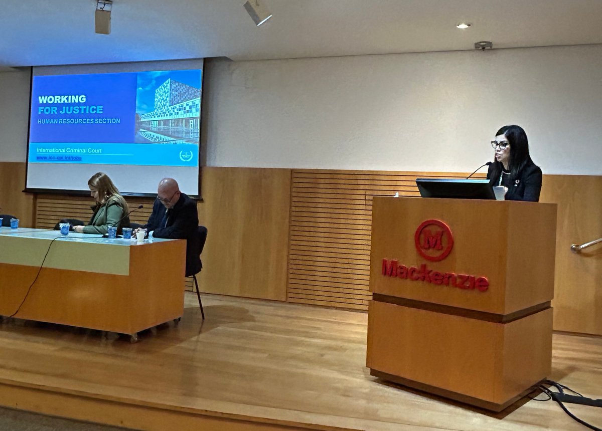 IntlCrimCourt's tweet photo. #WorkingForJustice
 
#ICC participated in career events at universities @Mackenzie1870 &amp; @sejaidp in #Brazil, as part of its ongoing efforts to promote the geographical representation of staff from under-represented &amp; non-represented States Parties 🌏 

Facilitated by @GcubBrasil https://t.co/NOxZP4DXwk