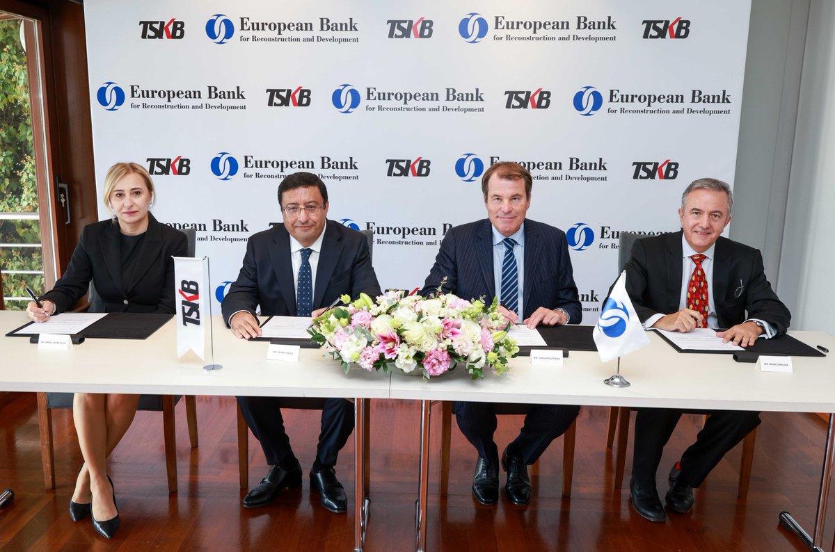 Very happy to have signed a new agreement with <a href="/TSKB_Turkiye/">TSKB</a>. We're providing a €100 million loan for on-lending to sub-borrowers that will invest in energy efficiency, renewable energy and climate-resilience measures. ebrd.com/news/2024/ebrd…