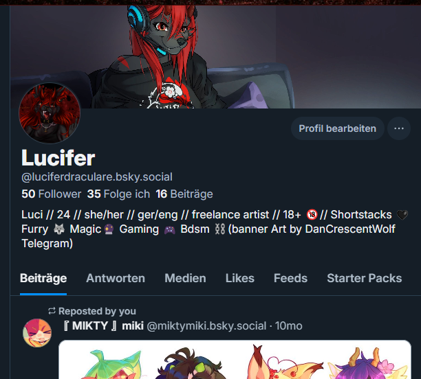 LuciferDra's tweet photo. Welp..... fuck AI. Soooo well here is my Bluesky ^^ Have it for a wile now, will undust it hrhr https://t.co/HxKquTZhzn