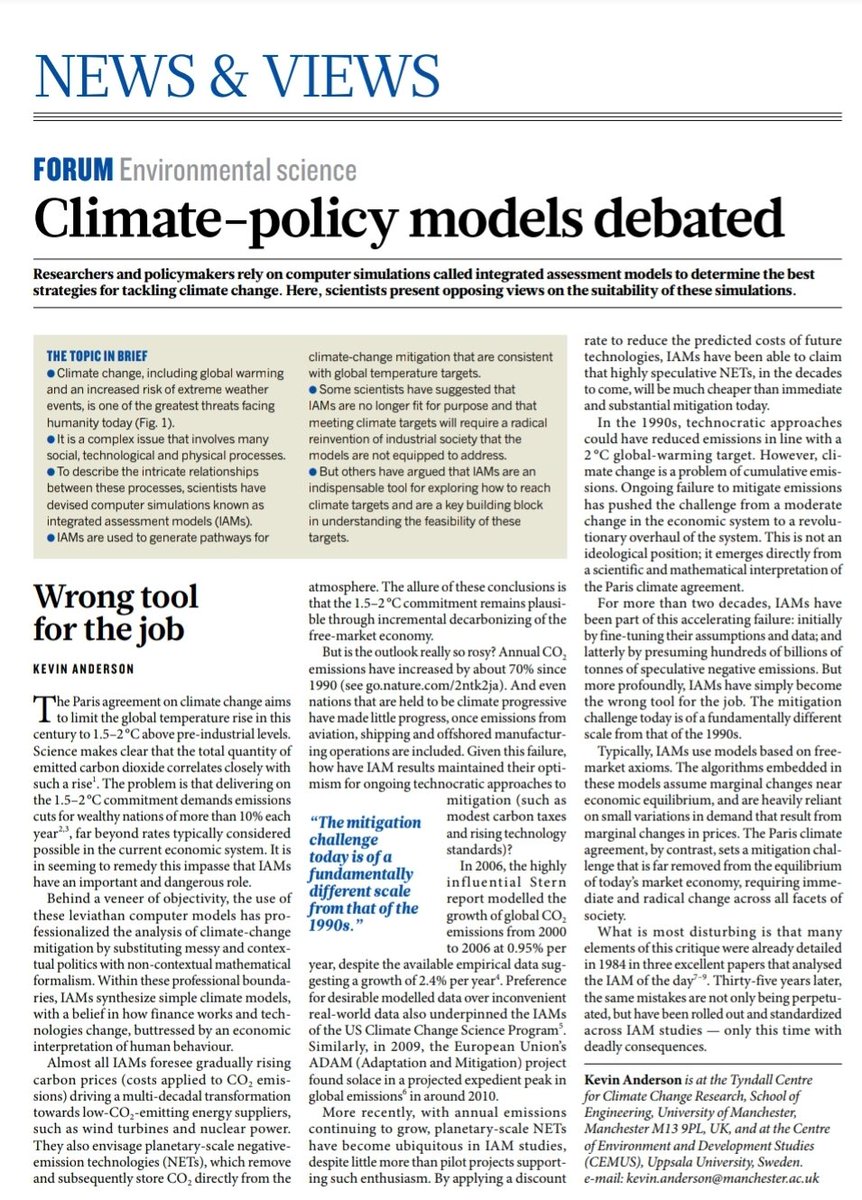 "failure to mitigate emissions has pushed the challenge from a moderate change in the economic system to a revolutionary overhaul... This is not an ideological position; it emerges directly from a scientific &amp; mathematical interpretation of the [Paris agreement]" - <a href="/KevinClimate/">Kevin Anderson</a>
