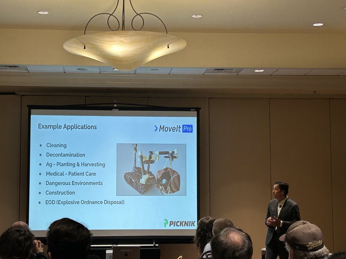 GeneD5's tweet image. ⁦@PickNikRobotics⁩ CEO Dave Grant discusses the promise of mobile manipulation in #robotics at breakfast with #Hivebotics, ⁦@FormantInc⁩, and ⁦@RapidRobotics⁩ before Day 2 of ⁦@Robo_Business⁩ in Santa Clara. #robots #robobiz2024