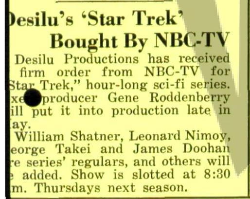 FactTreks's tweet photo. #OTD 60 years ago, a Friday, Daily Variety reported that #StarTrek had received a firm order to go to series for the fall season. https://t.co/t2HRjXeRhS