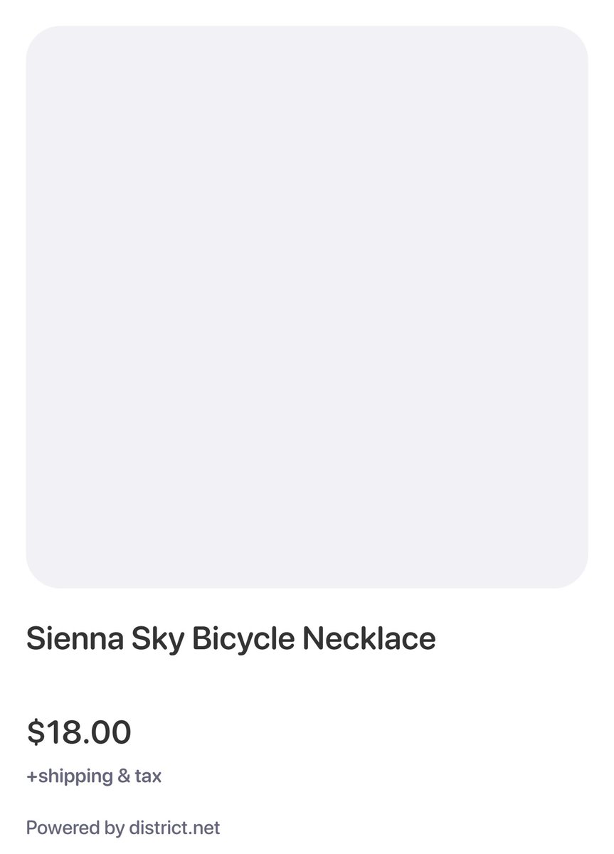hintsofviolet's tweet image. Whimsical jewelry anyone?

Sienna Sky Bicycle Necklace #claim 47778: Follow and reply with #claim to purchase!