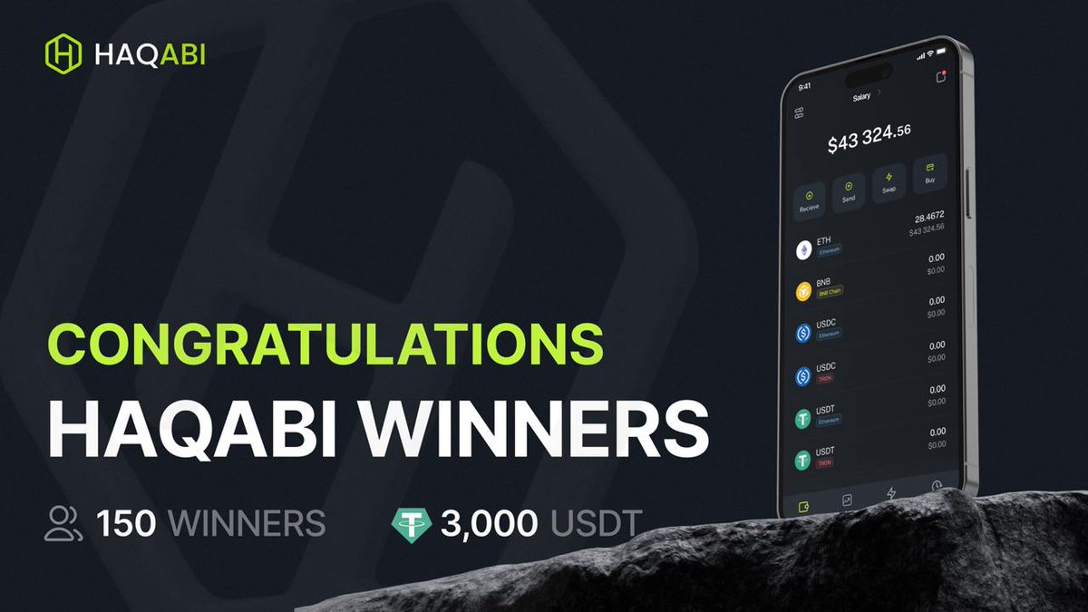 Congratulations to the winners of the <a href="/HaqabiHQ/">Haqabi</a> Sprint 5 💚

Winners' list is available on our Telegram channel:
t.me/haqabi/148

Thank you #HaqabiWallet members for your active support!

#Crypto #Community #DeFi