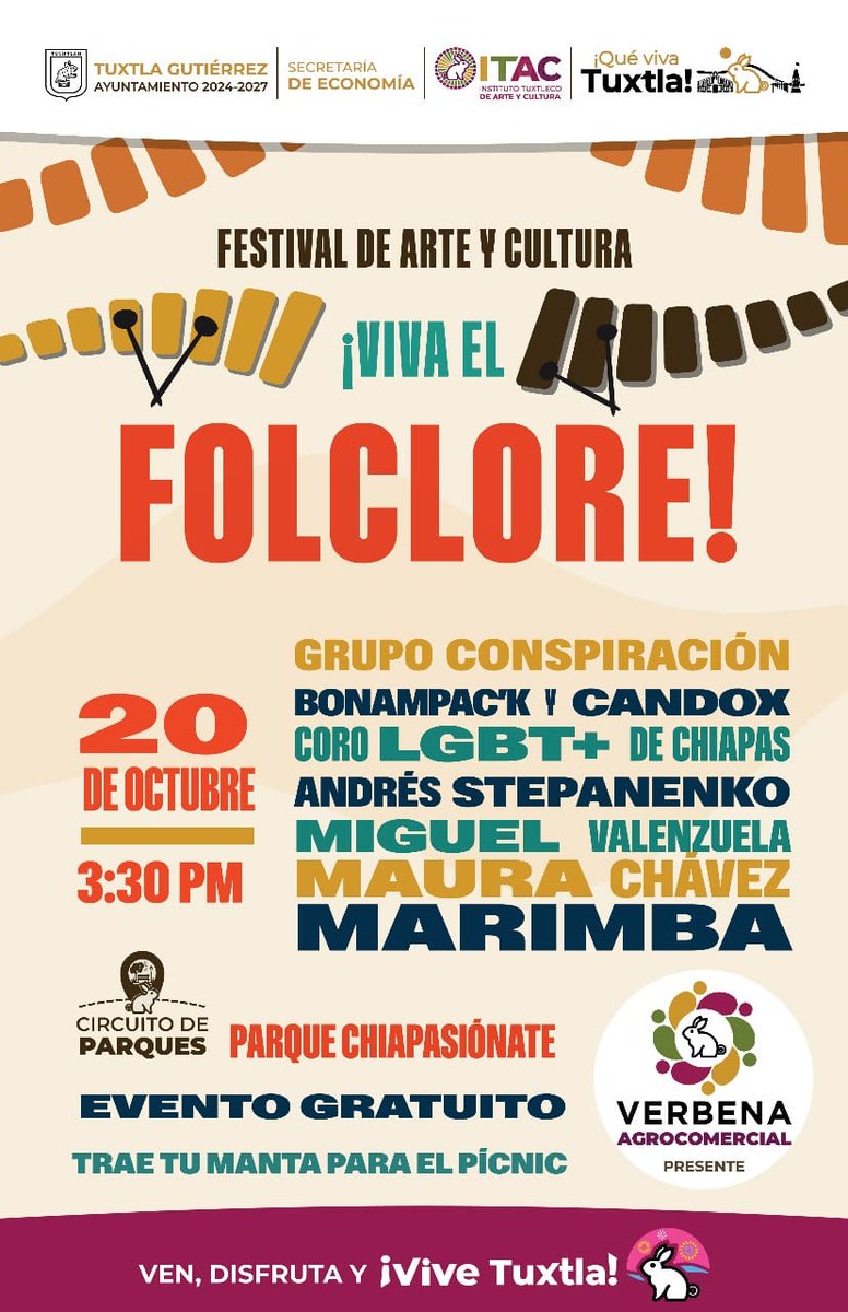 SARE_Tuxtla's tweet photo. 📷📷 Los esperamos en la Primera Verbena Comercial por parte de la Secretaría de Economía Tuxtla Gutiérrez acompáñanos con tu familia!!!
¡No te pierdas el Festival de Arte y Cultura Folclore! https://t.co/TVKMhVRBsJ