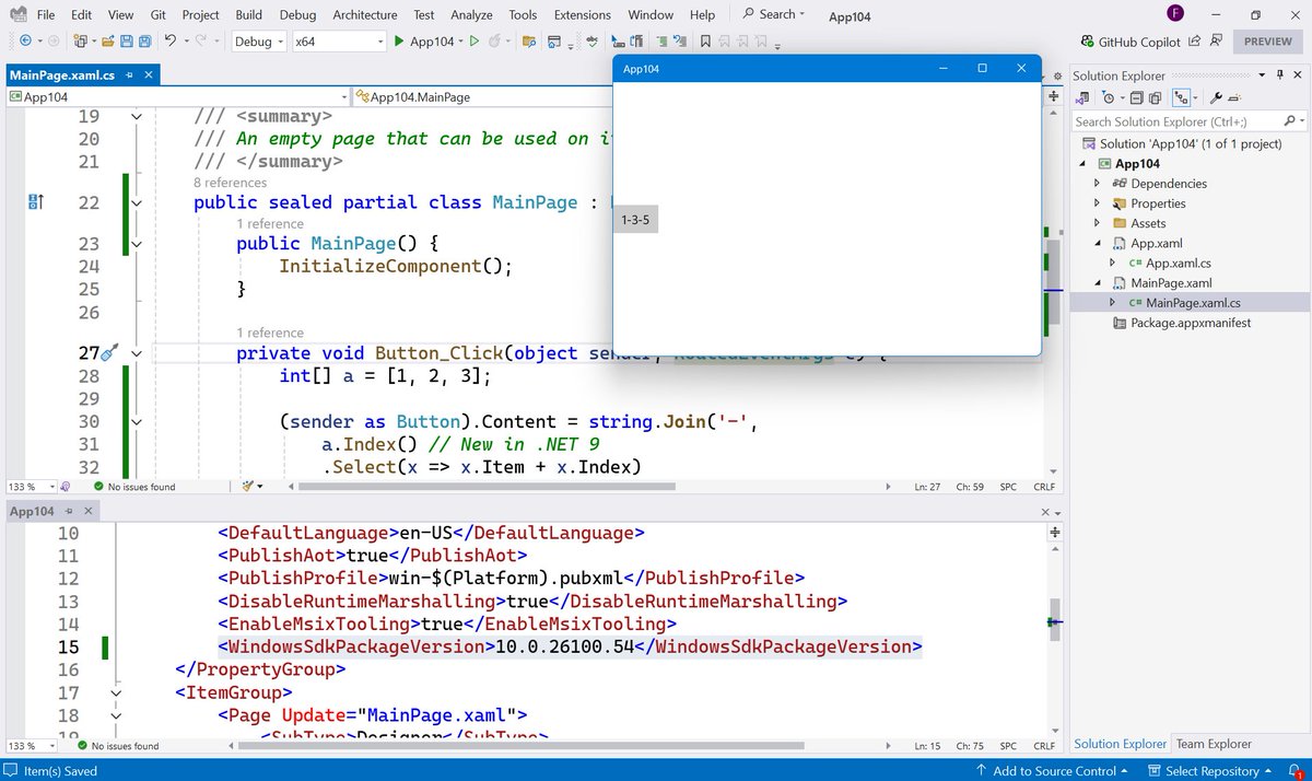 fonssonnemans's tweet image. I have my first #UWP app running on .NET 9. Used the steps from @SergioPedri blog post (link below). Only had to add the WindowsSdkPackageVersion to the project file. 

This is so cool! 

#dotnet #dotnet9 

devblogs.microsoft.com/ifdef-windows/…