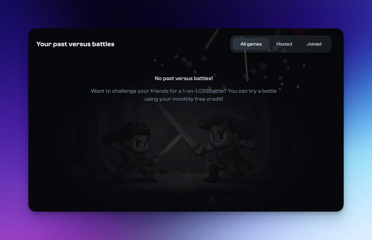 CSSMonk's tweet image. I just love this empty state we have on CSSBattle&apos;s Versus page! ❤️

#CSSBattleChallenge #CSS