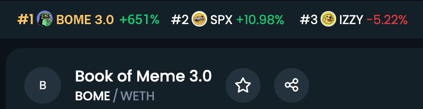 bome3meme's tweet photo. trending #1 on DEXTools
easy 
#BOME 3.0 https://t.co/XyUnwyzMk9